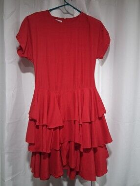 TRUE VINTAGE 80s Ruffled Tiered Red Party Dress Medium/sz 11 Benson & Smith